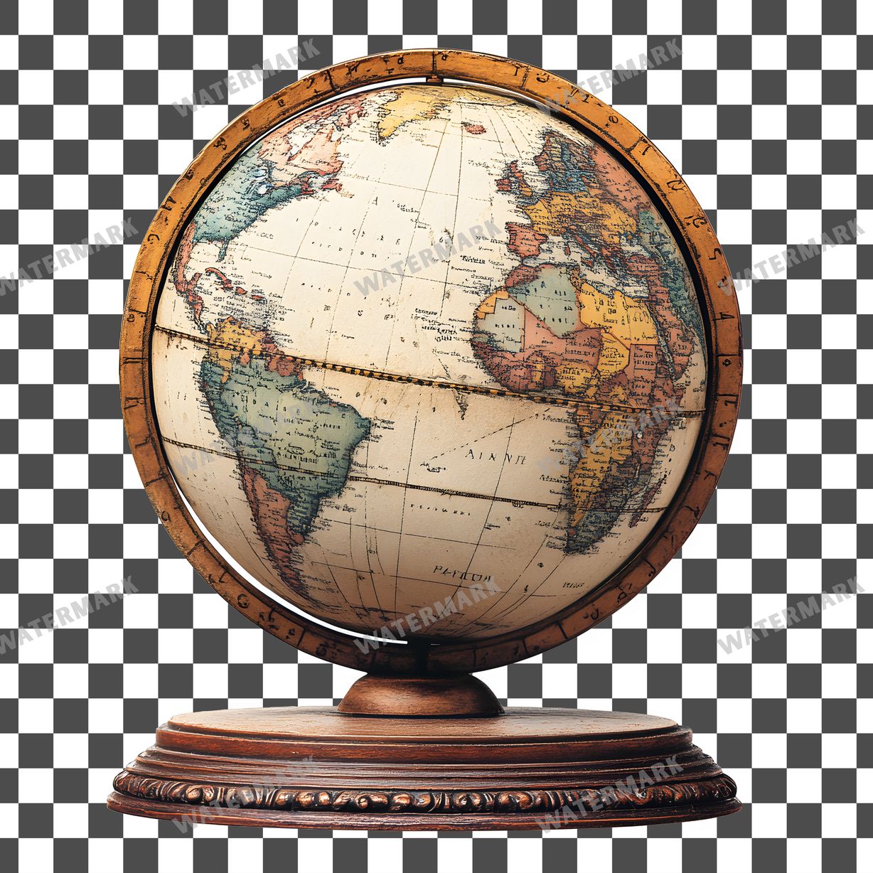 World Globe Vintage Style Clipart Pngs