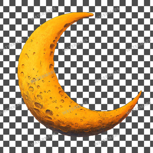 Yellow Crescent Moon Vintage Style Clipart Pngs