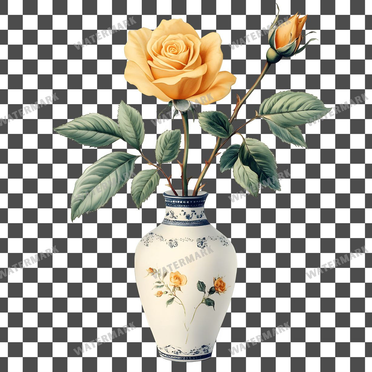 Yellow Rosease Vintage Style Clipart Pngs