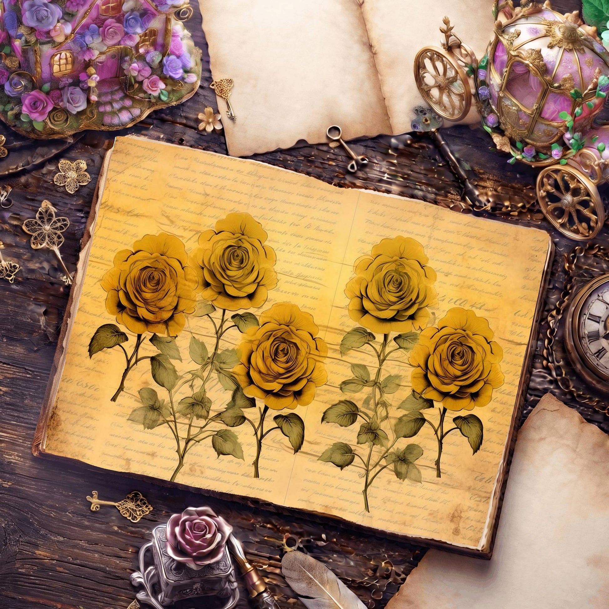 Yellow Roses Digital Papers