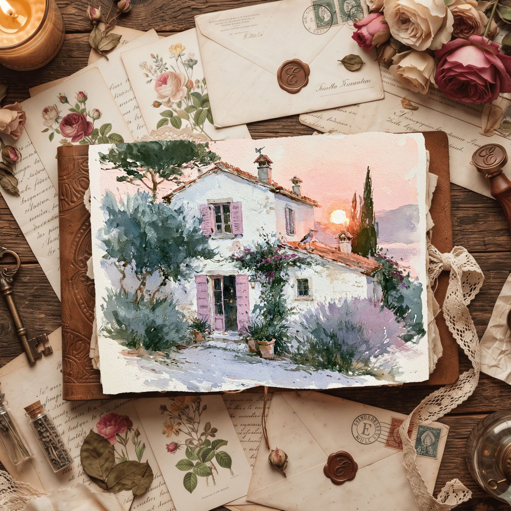 Airy Tuscany Watercolor Landscape