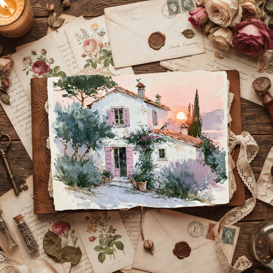 Airy Tuscany Watercolor Landscape