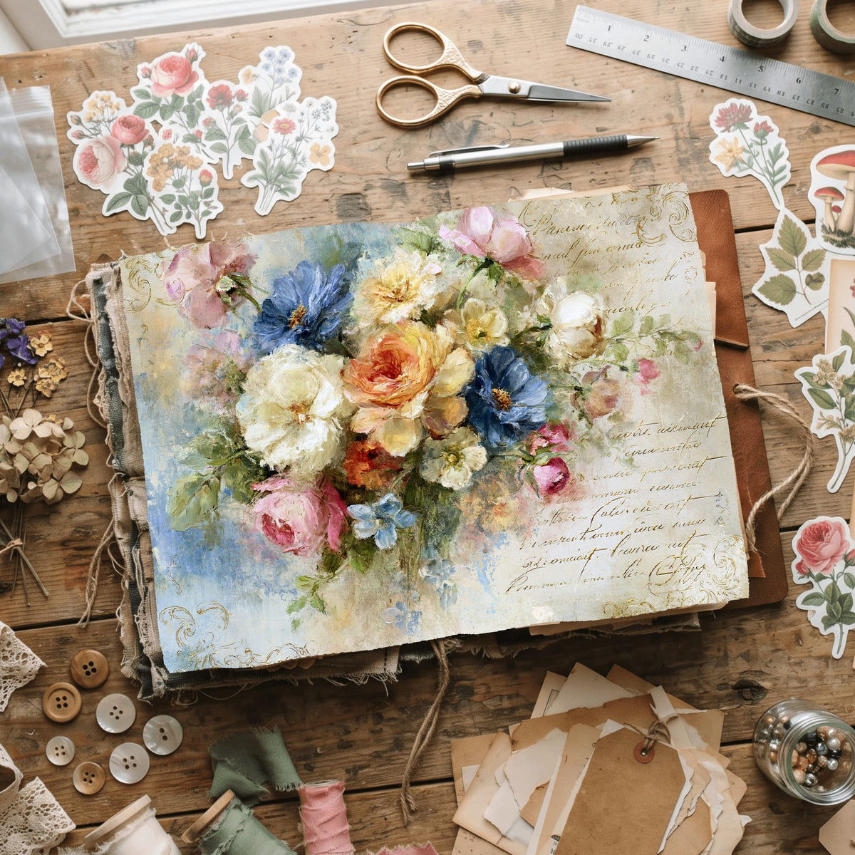 Antique Pastel Flower Garden printable junk journal paper, page preview 2