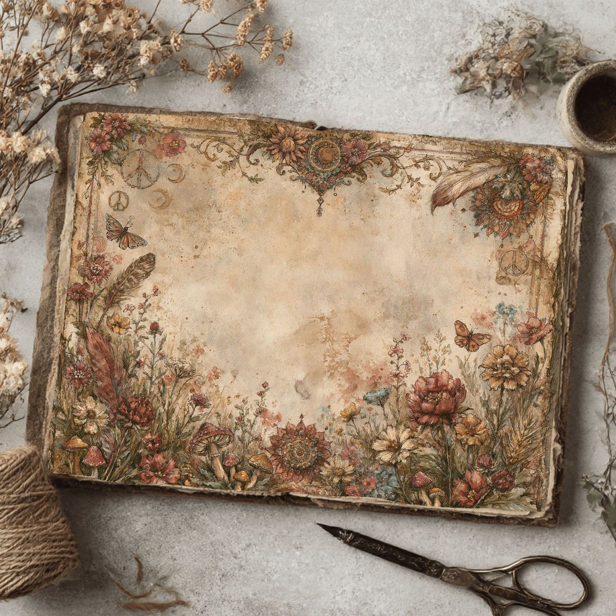 Bohemian Wildflower Journal Paper printable junk journal paper, page preview 2