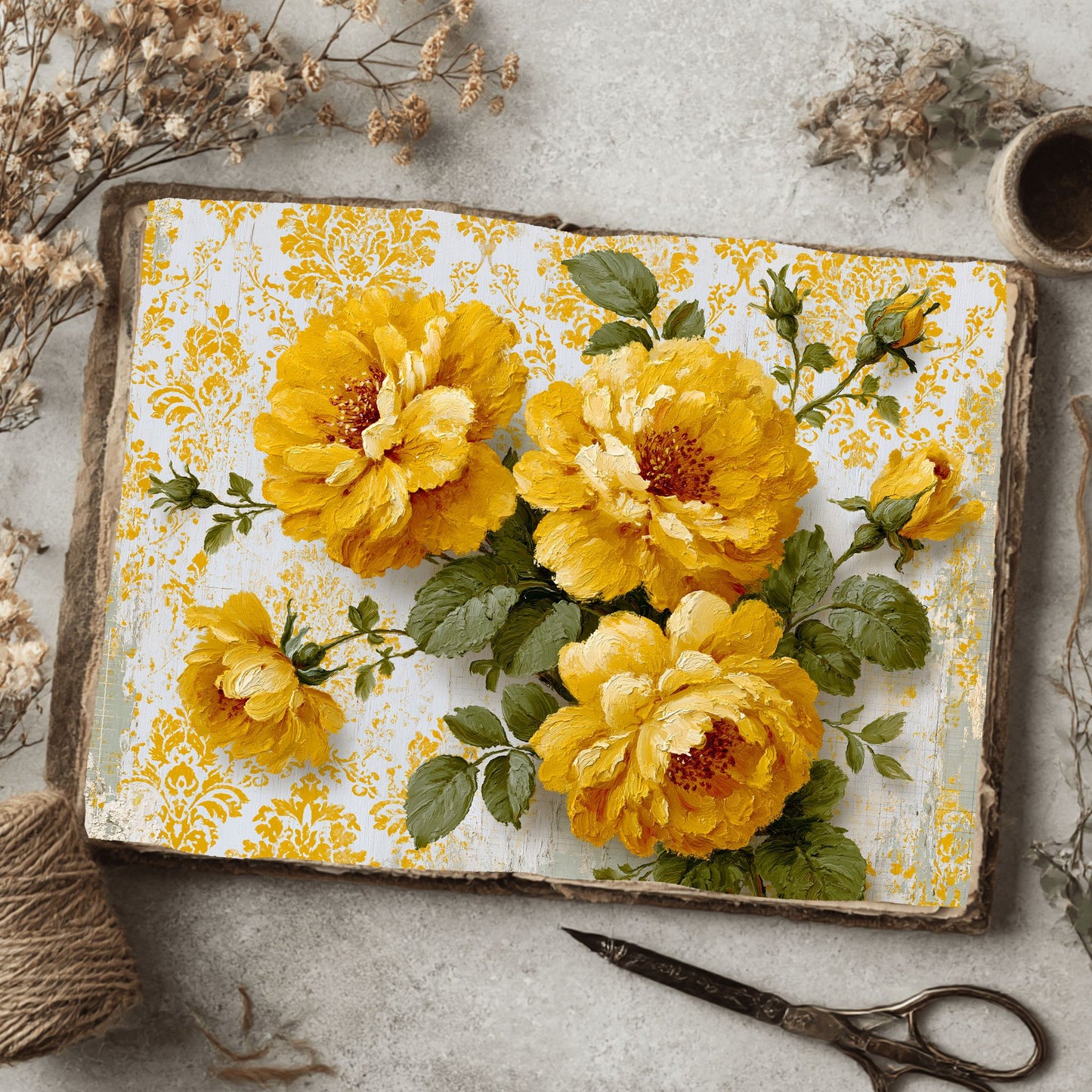 Bright Yellow Shabby Chic Journal Paper
