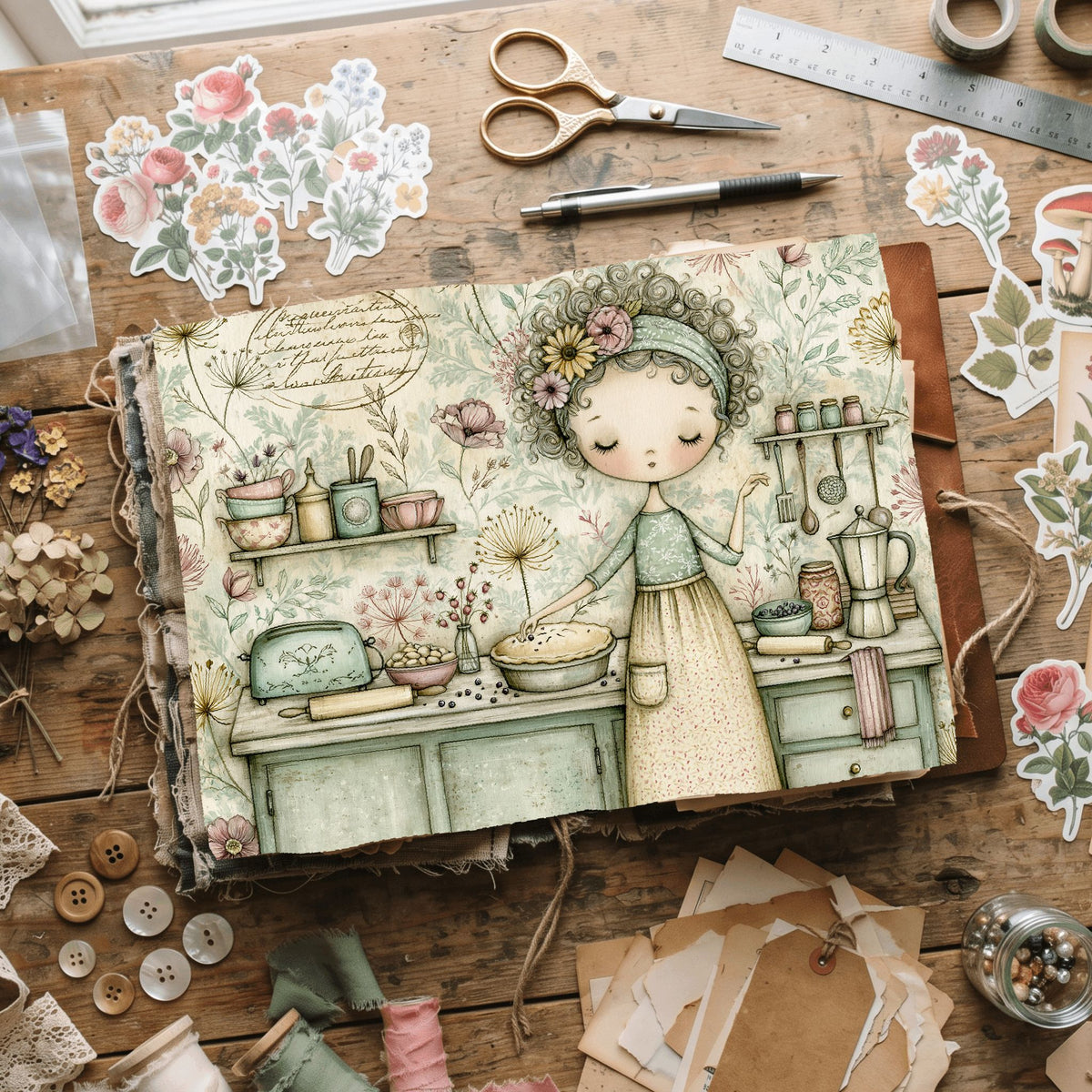 Cozy Berry Pie Kitchen Illustration