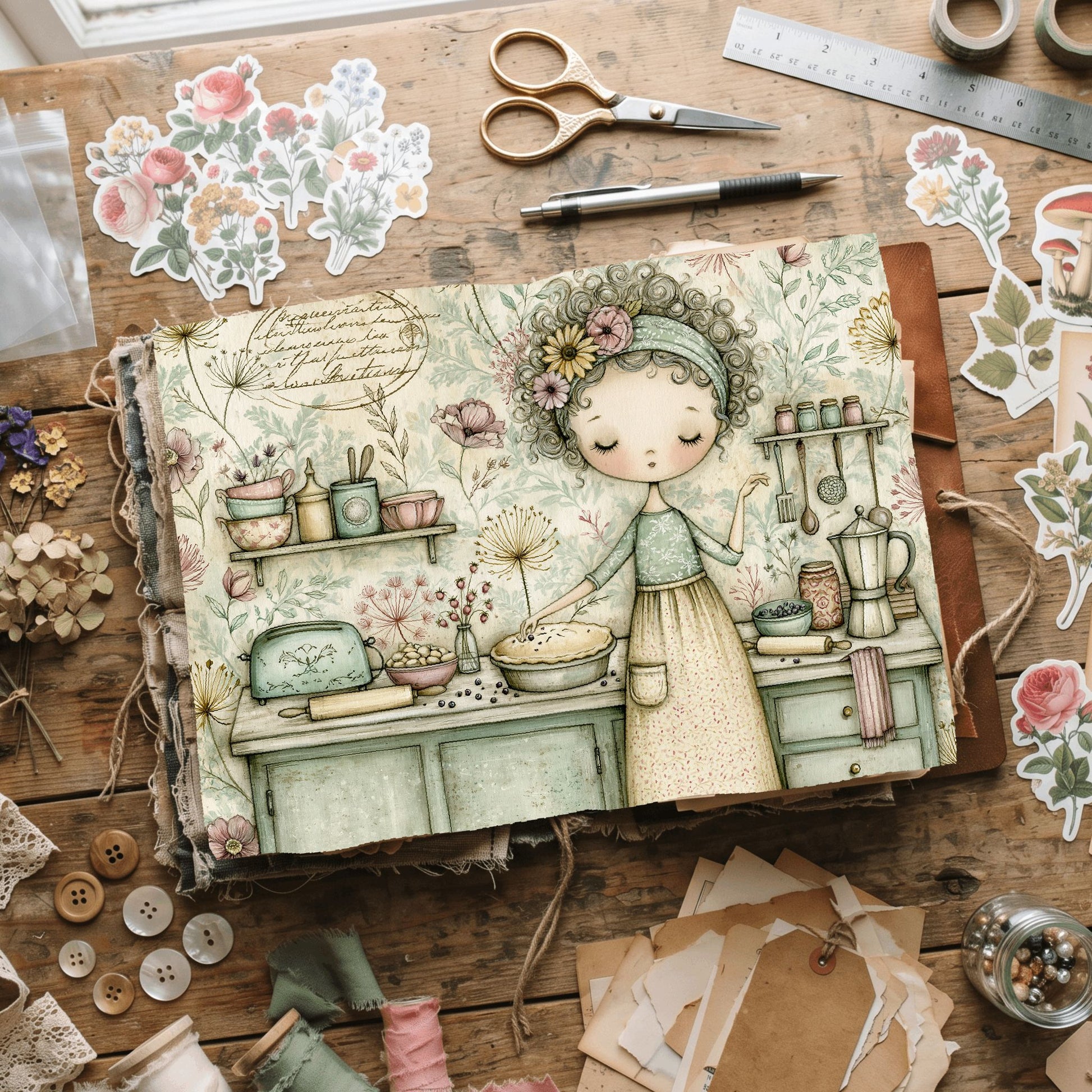 Cozy Berry Pie Kitchen Illustration