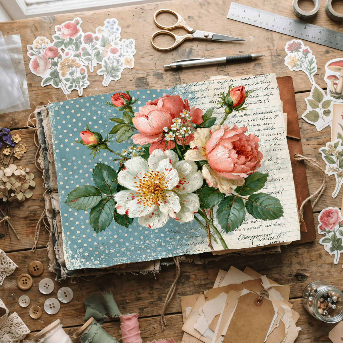 Faded Polka Dot Shabby Chic Journal Paper