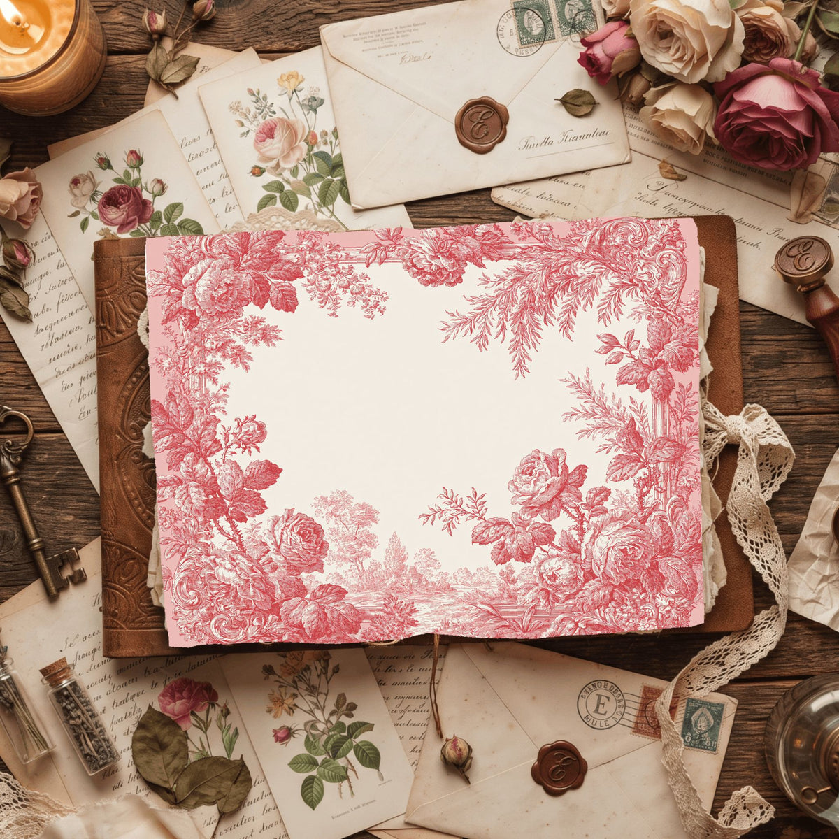 French Toile De Jouy Note Card Border