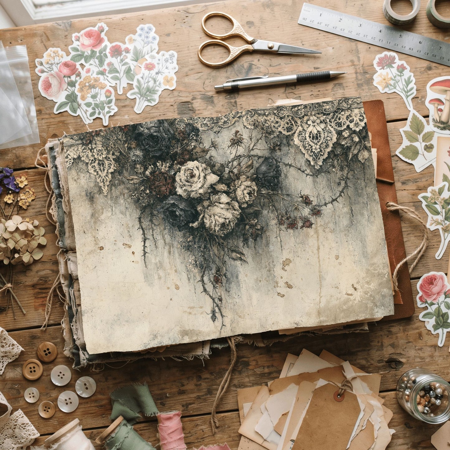 Gothic Black Rose Journal Paper