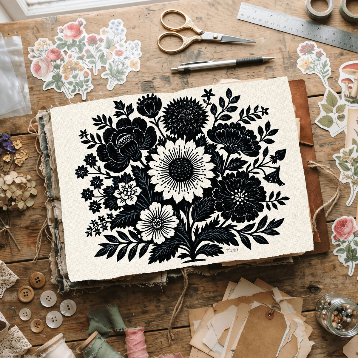 New England Wildflower Block Print