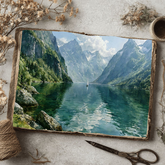 Norwegian Fjord Watercolor Landscape