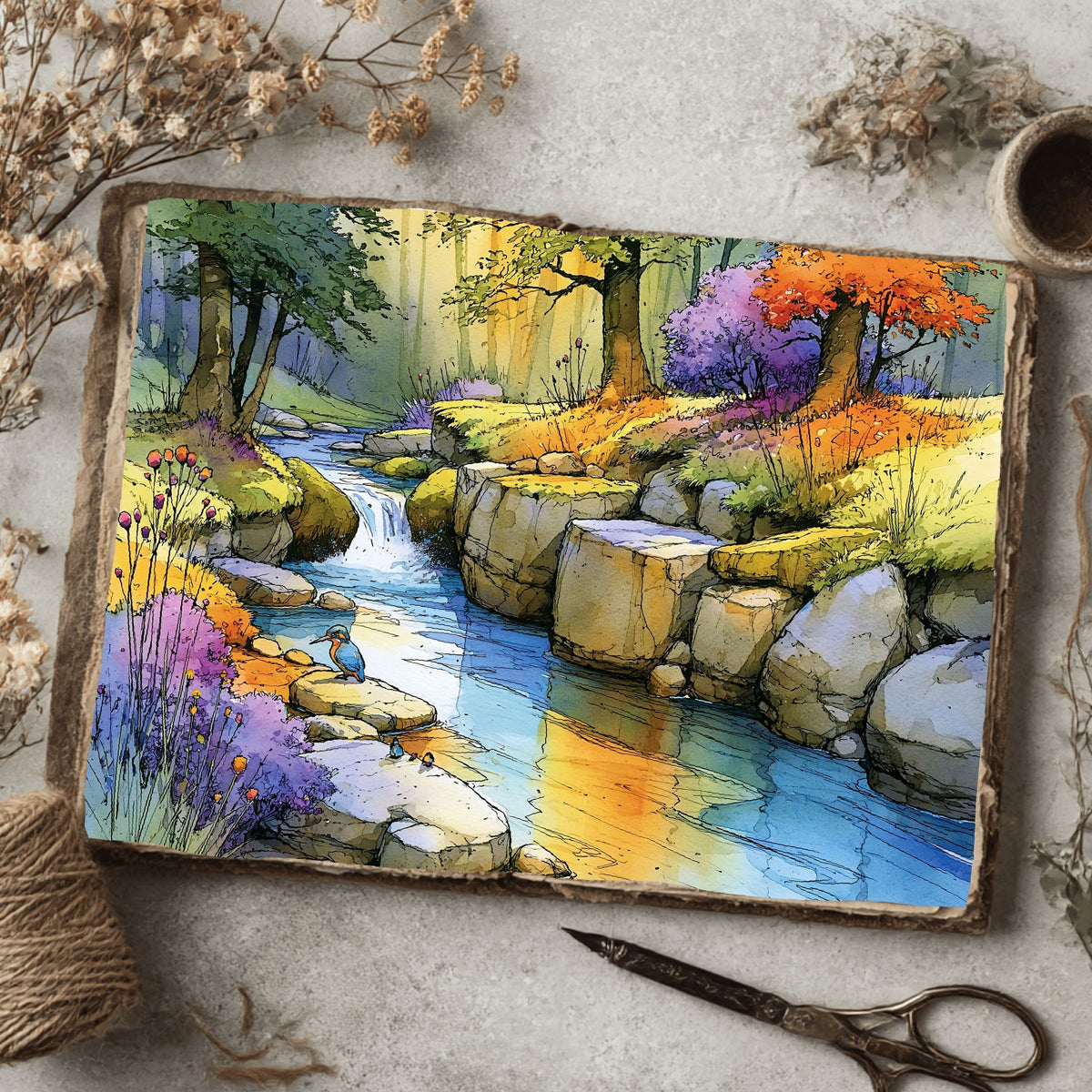 Peaceful Woodland Brook Watercolor