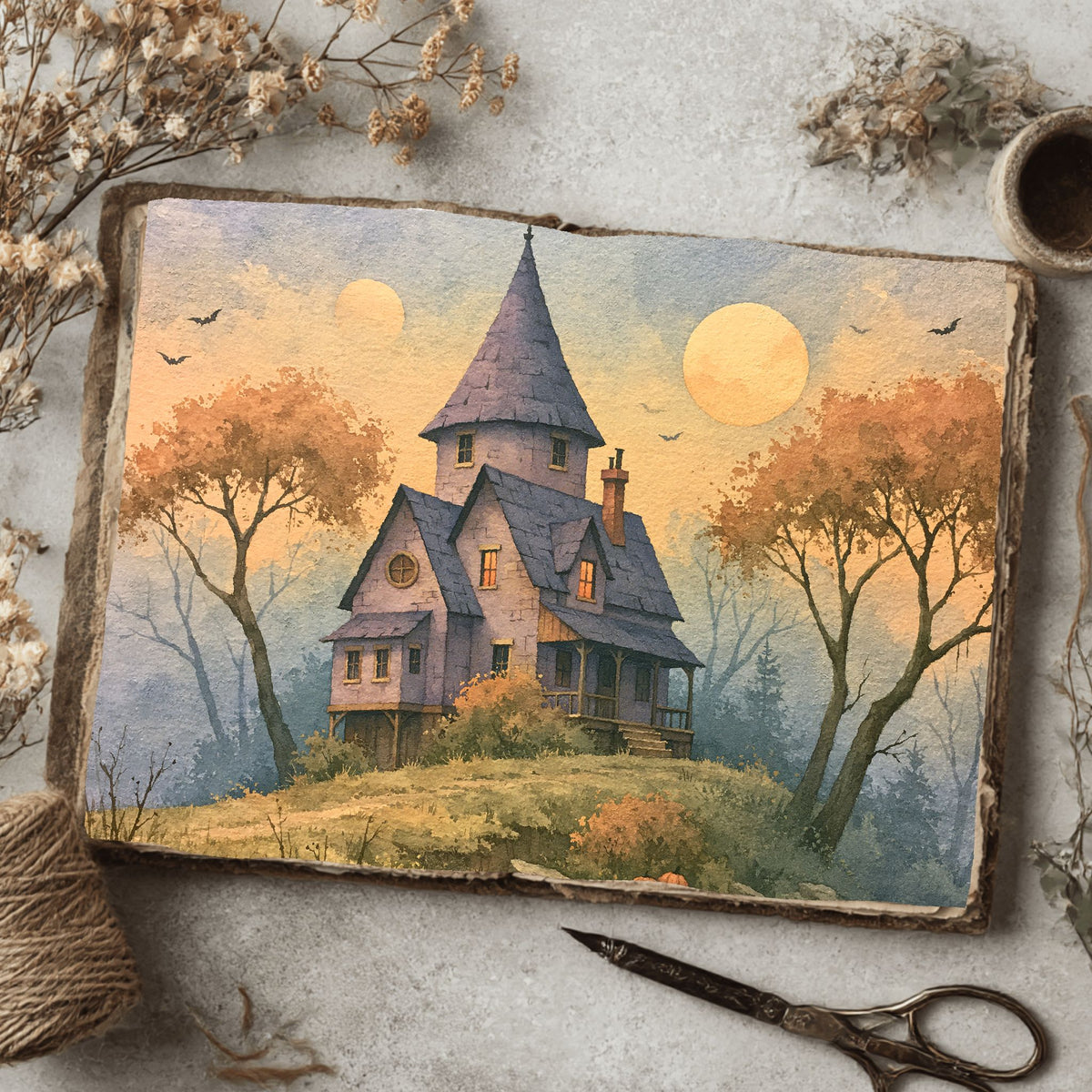 Purple Halloween Watercolor Art