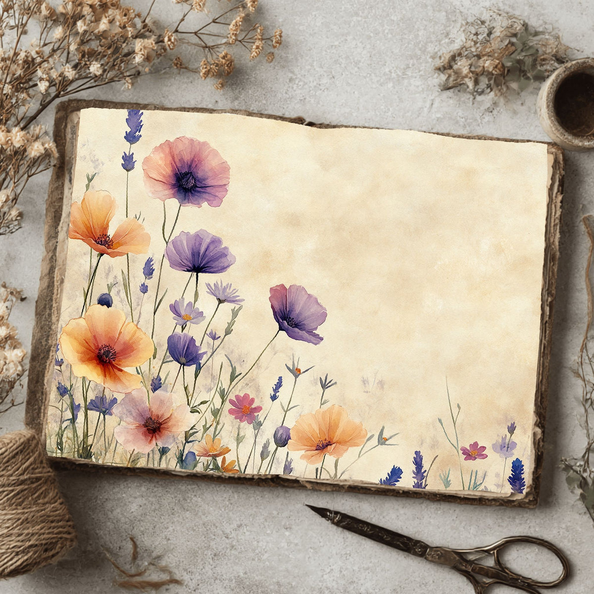 Purple Wildflower Corner Stationery