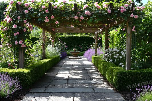 Secret Garden Pergola digital photo backdrop for photo editing, preview 1
