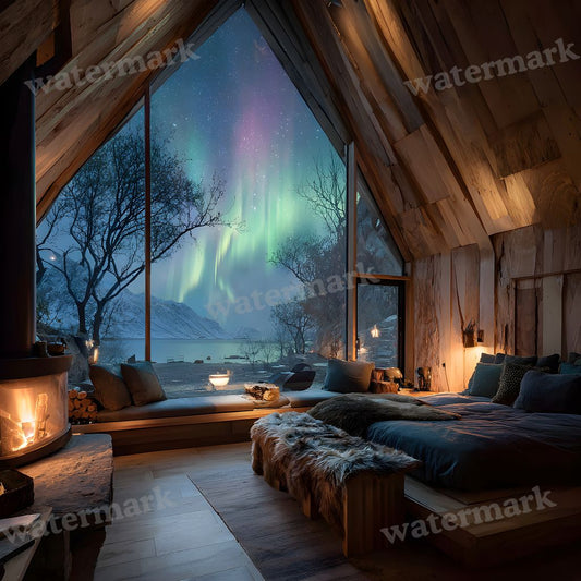 Snowy Glascabin Bedroom Backdrop Images