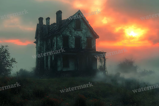 Spooky Haunted House digital photo backdrop for photo editing, preview 1