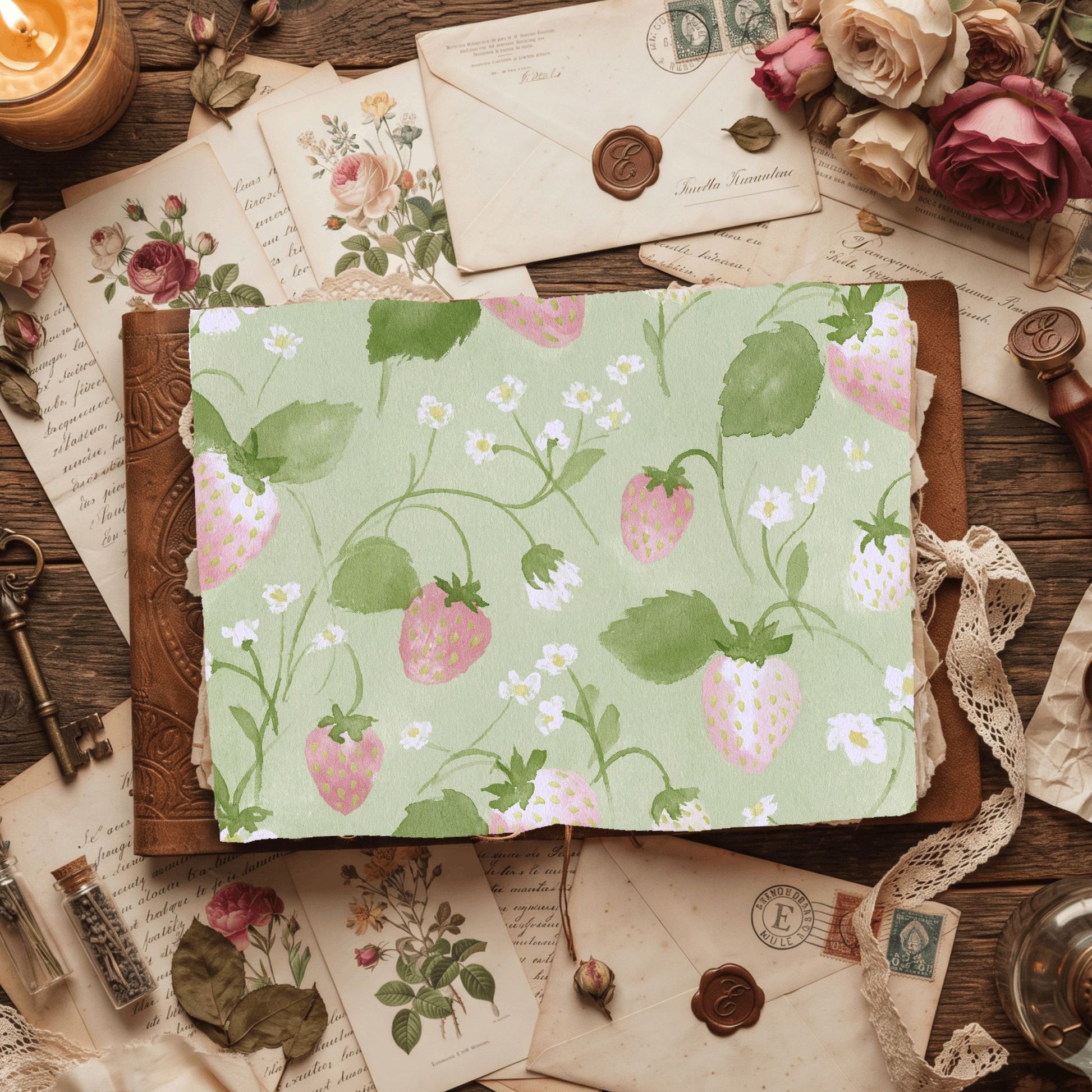 Strawberry Botanical Scrapbook Paper