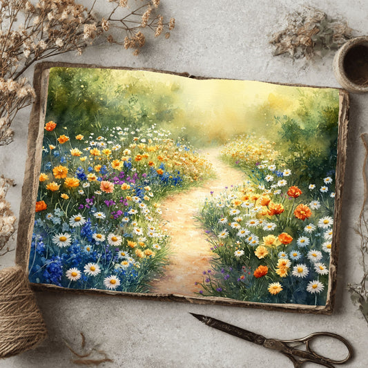Sunlit Wildflower Path Writing Paper