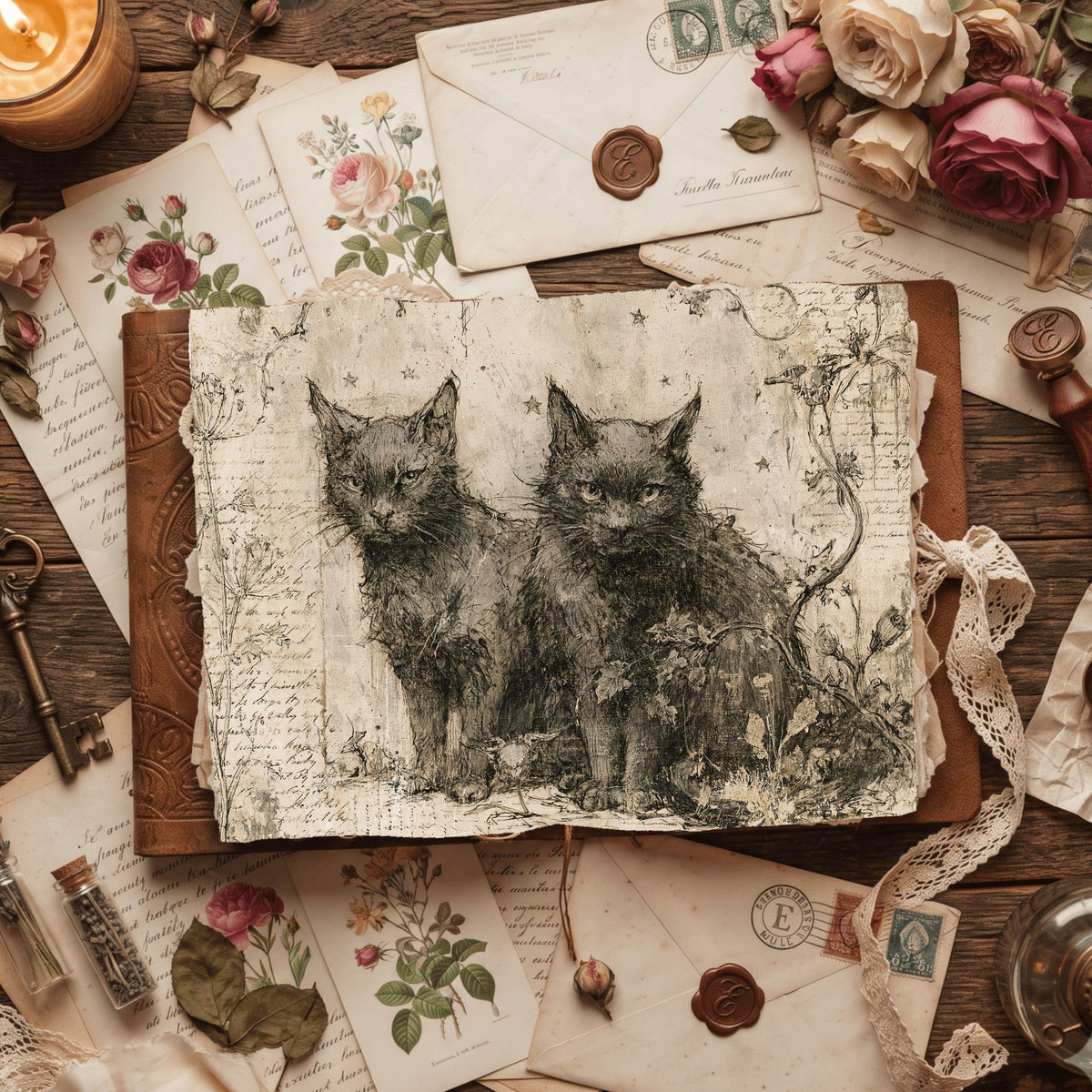 Vintage Black Cat Journal Paper