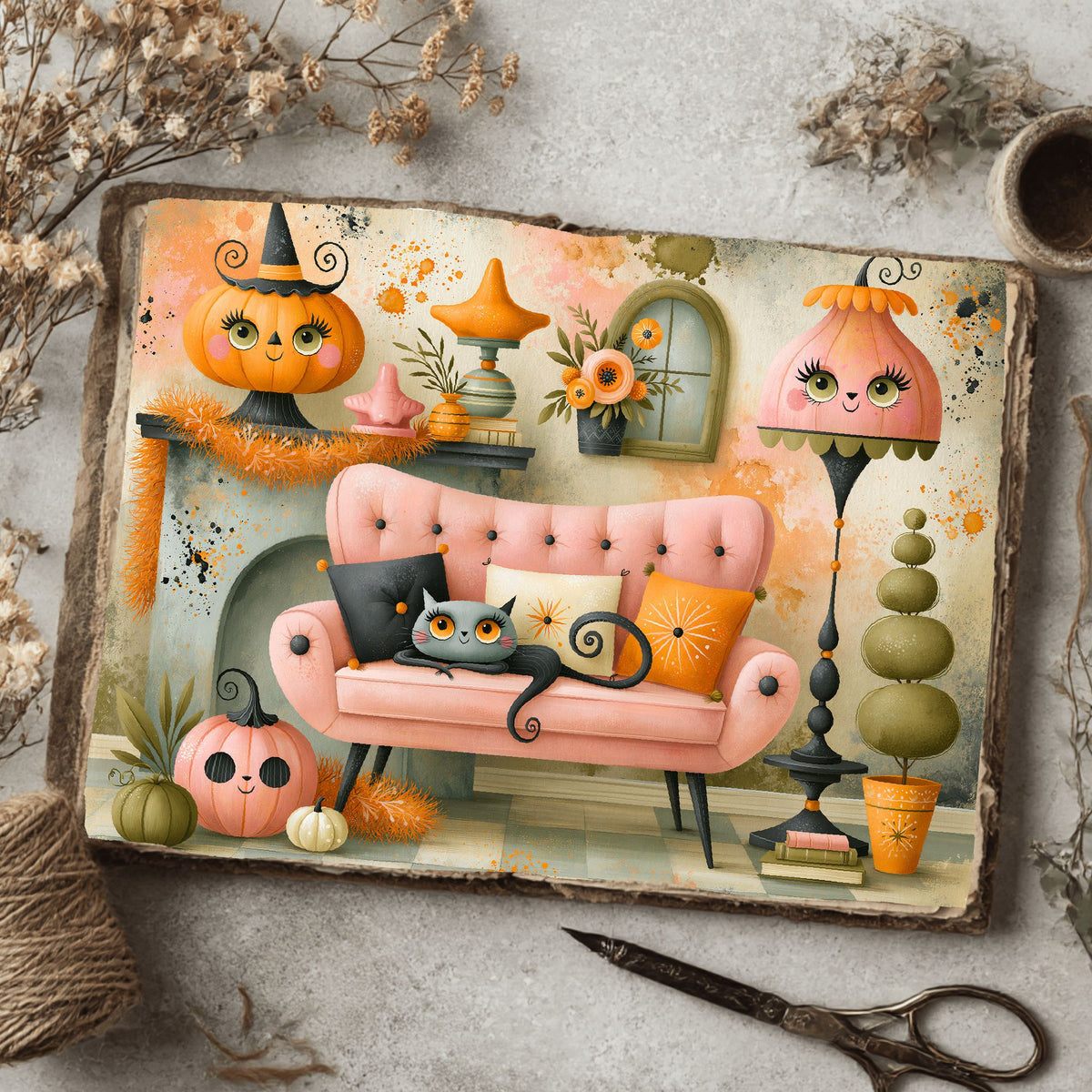 Vintage Halloween Ink & Gouache Art