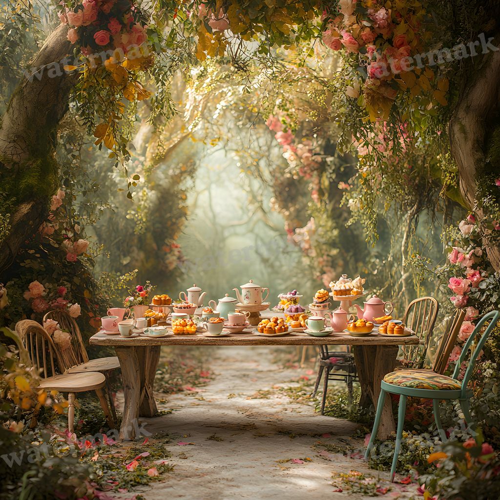 Whimsical Tea digital photo backdrop for photo editing, preview 1