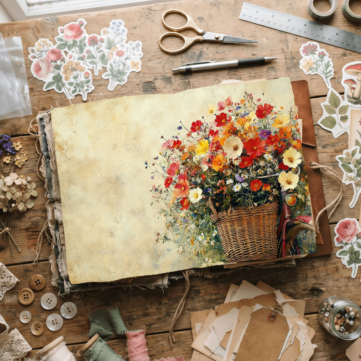 Wildflower Bicycle Basket Paper