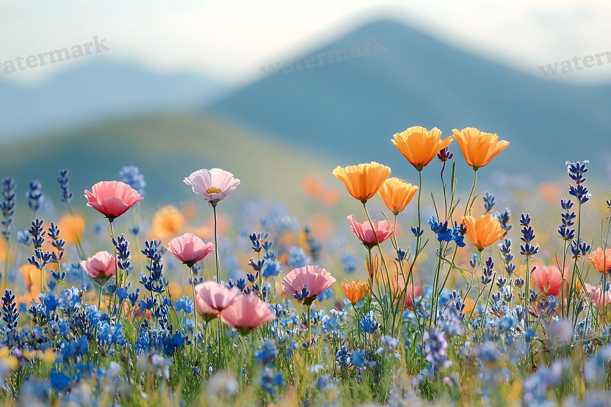 Wildflower Meadow Whimsical digital photo backdrop for photo editing, preview 1