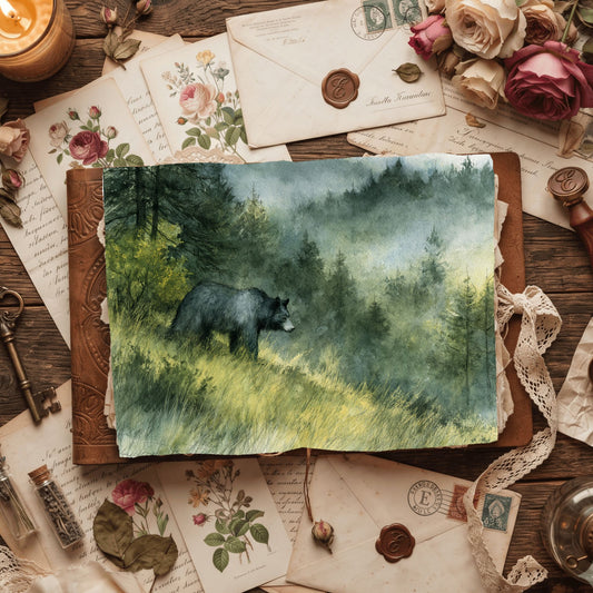 Woodland Bear Watercolor Landscape