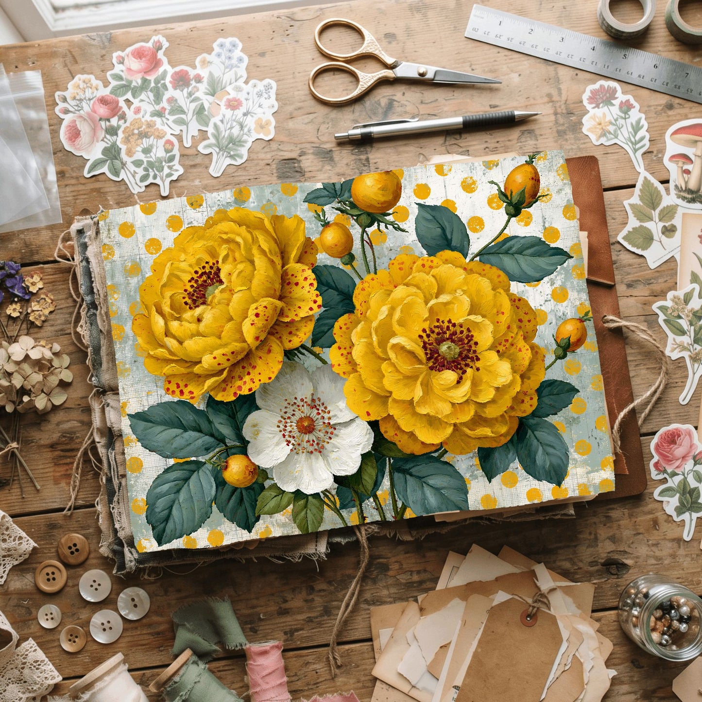 Yellow Shabby Chic Journal Paper