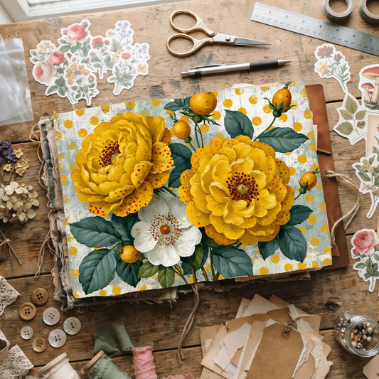 Yellow Shabby Chic Journal Paper