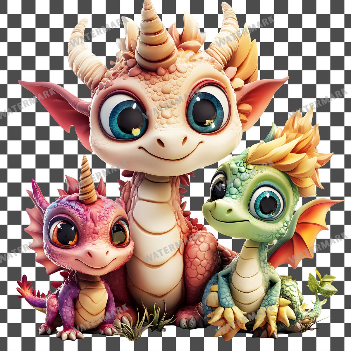 Baby Dragon Character Clipart Pngs
