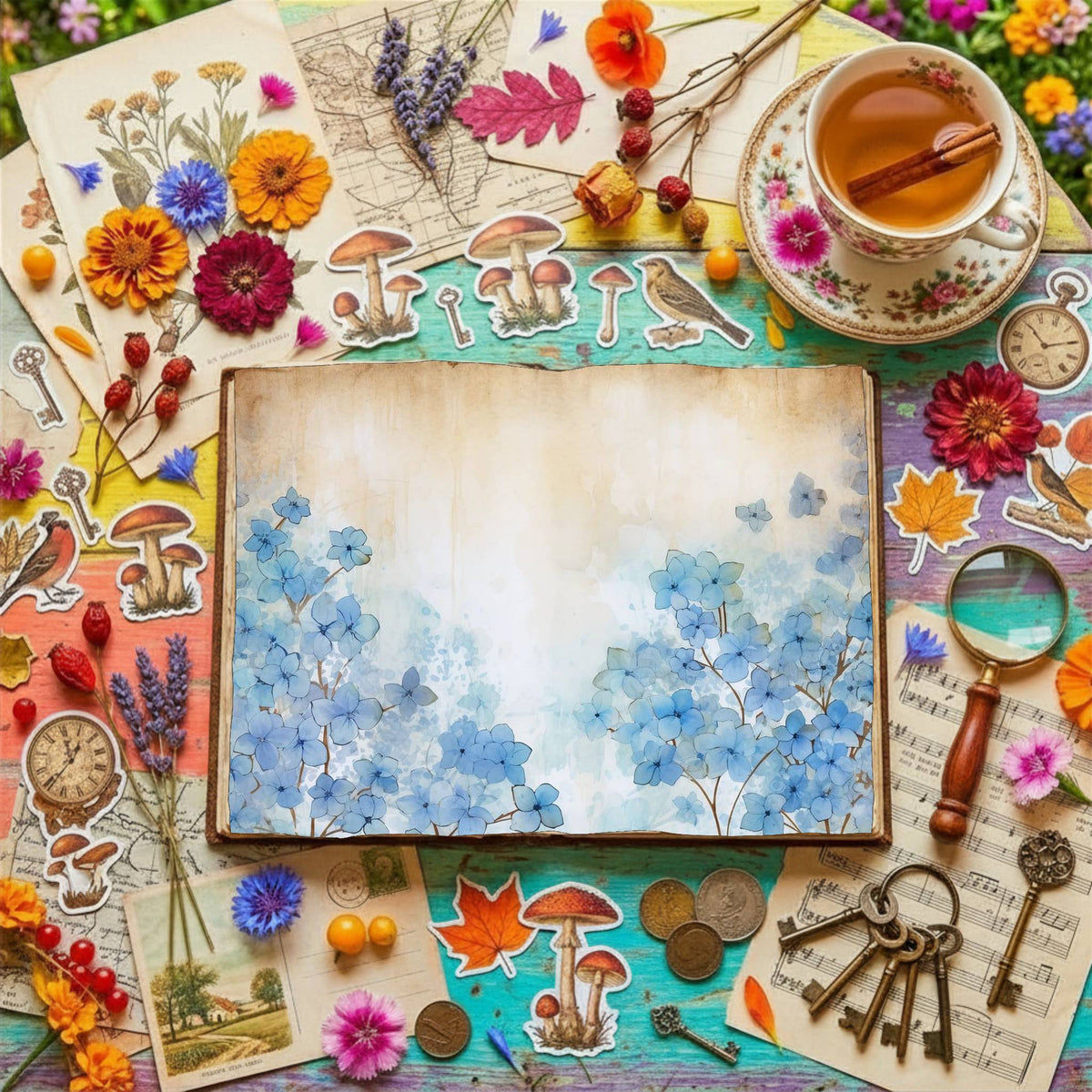 Blue Floral Digital Papers