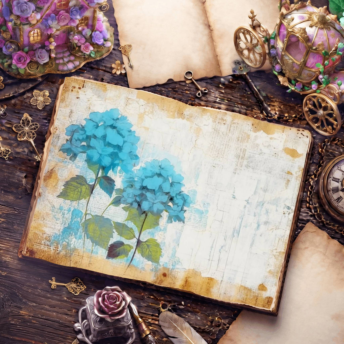 Blue Hydrangea Digital Papers