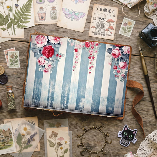 Blue Stripe Rose Digital Papers