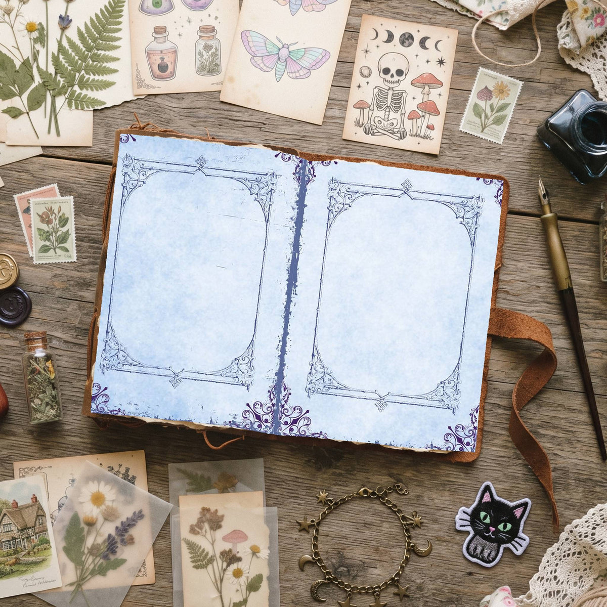 Blue Watercolor Distressed Blank And Lined Digital Papers