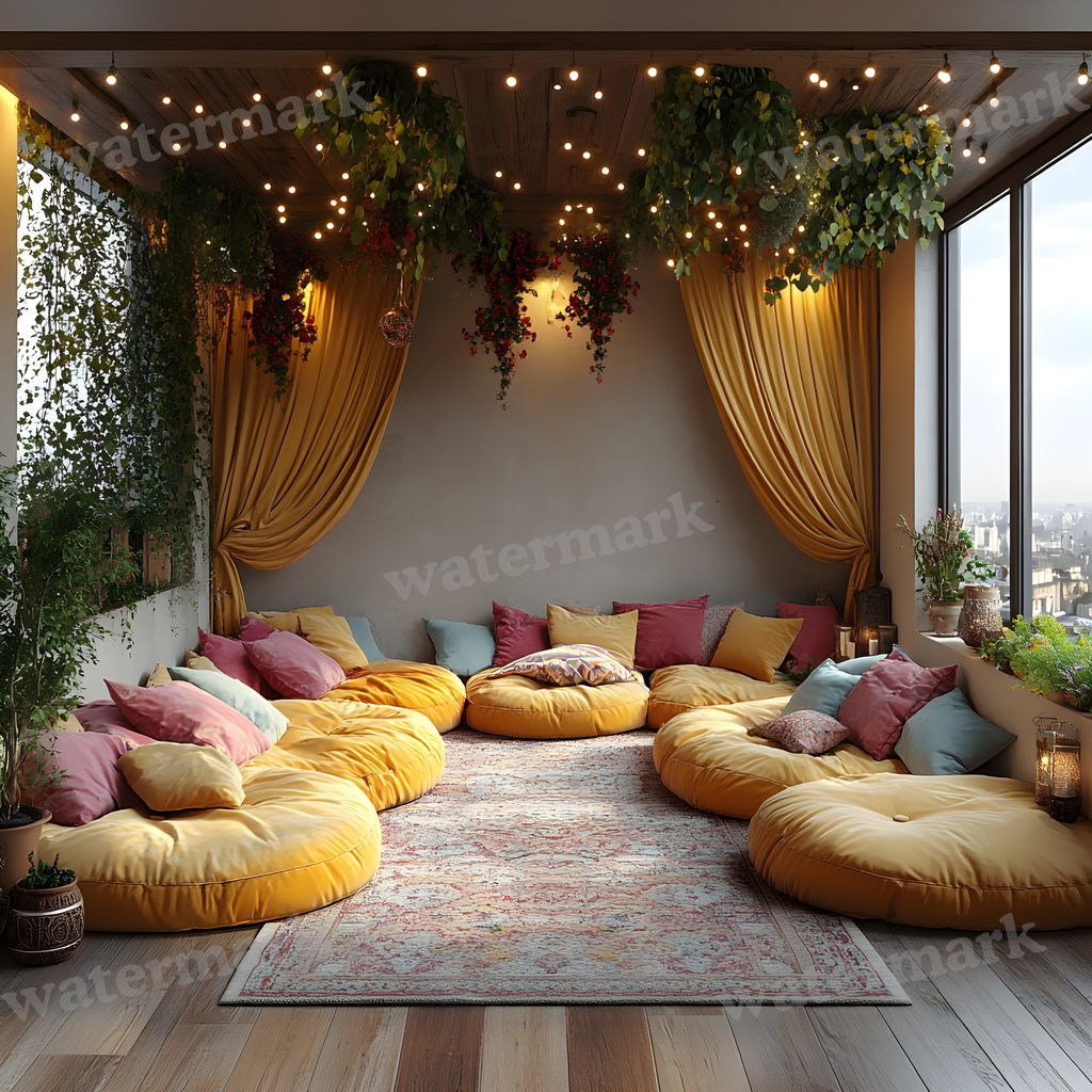 Bohemian Rooftop boho digital photography backdrops, preview of the downloadable set