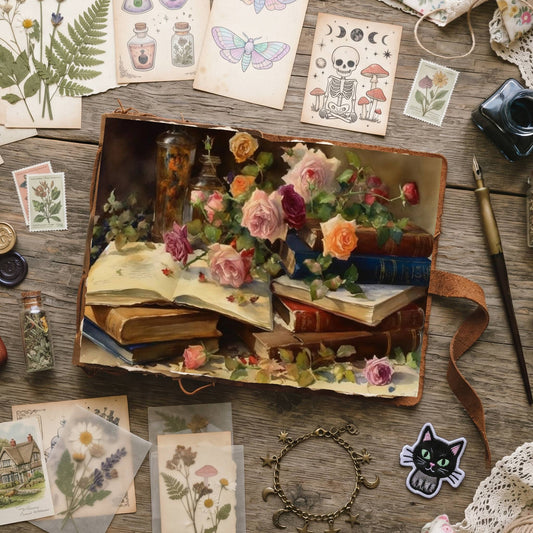 Books And Roses Digital Papers