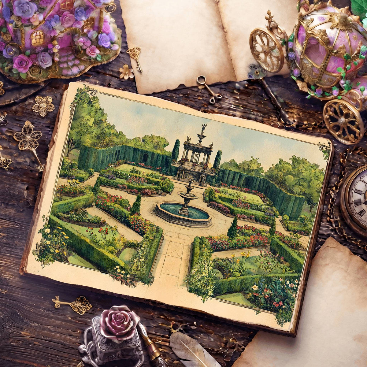 Botanical printable junk journal paper, page preview 2