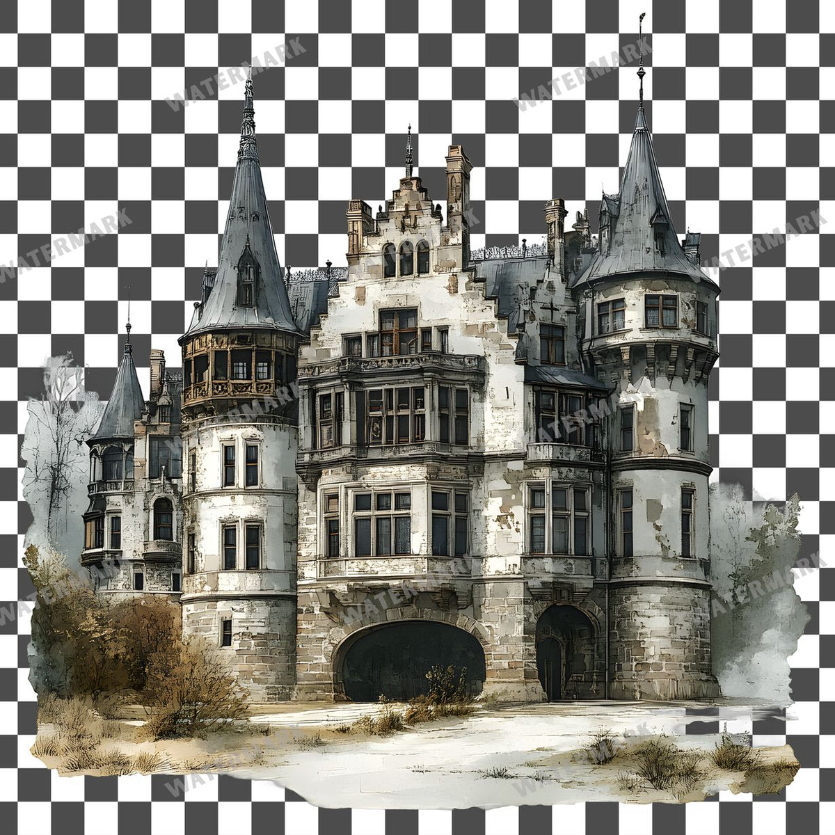 Castle Vintage Style Clipart Pngs