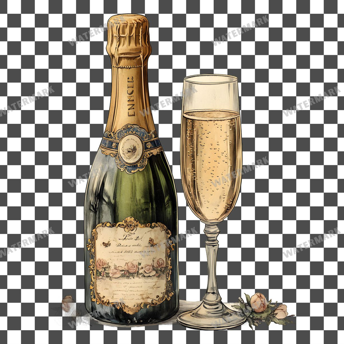 Champagne Vintage Style Clipart Pngs