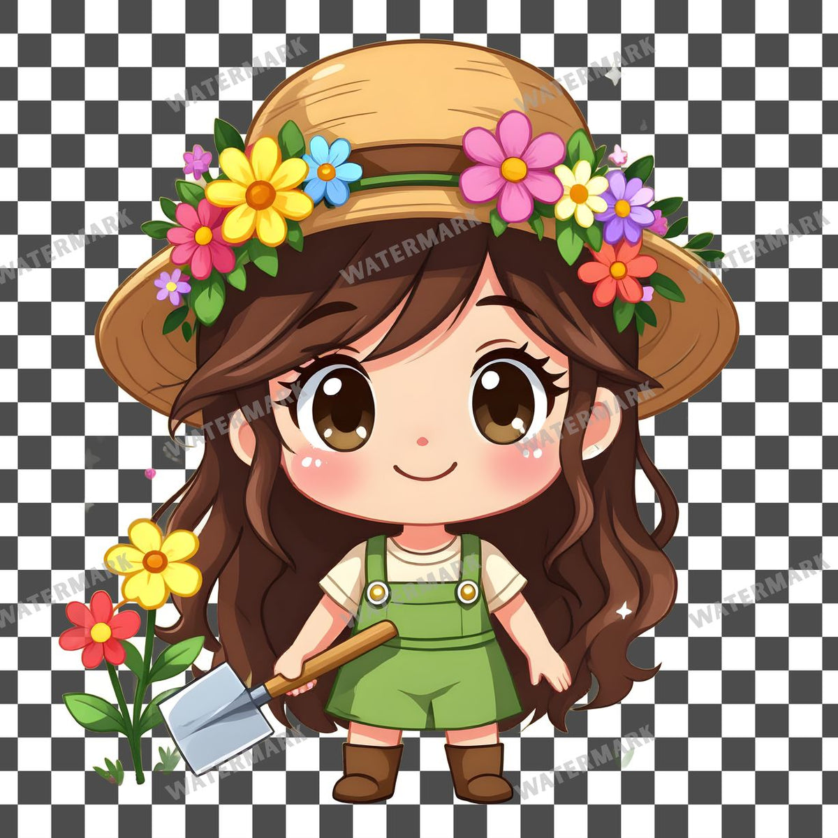 Chibi Gardener Flower clipart PNG on a transparent background, design 2
