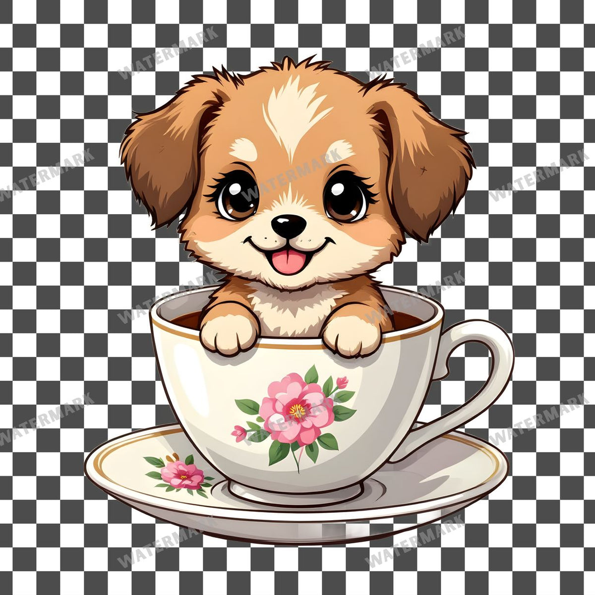 Chibi Puppy Teacup clipart PNG on a transparent background, design 2