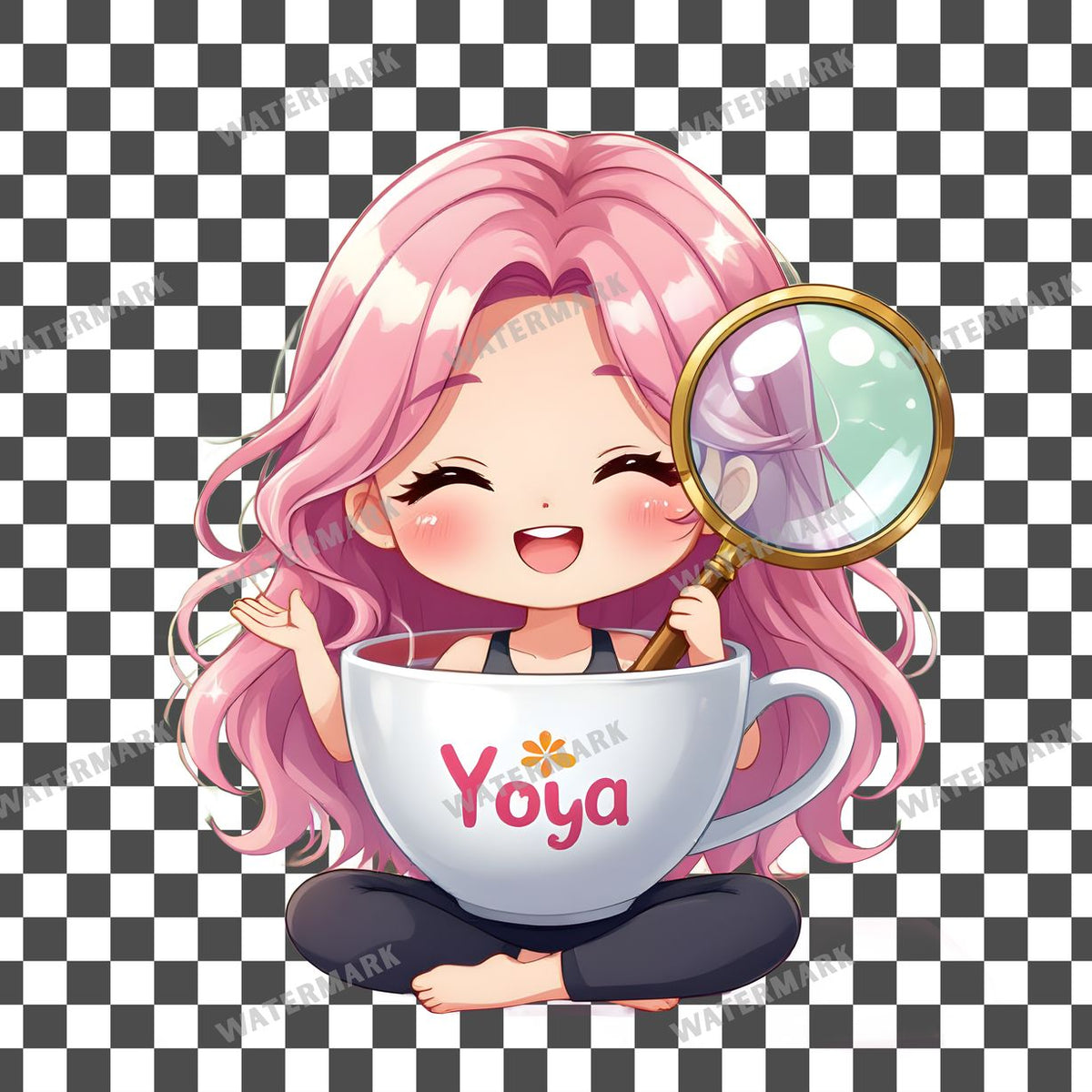 Chibi Singing Teacup clipart PNG on a transparent background, design 2