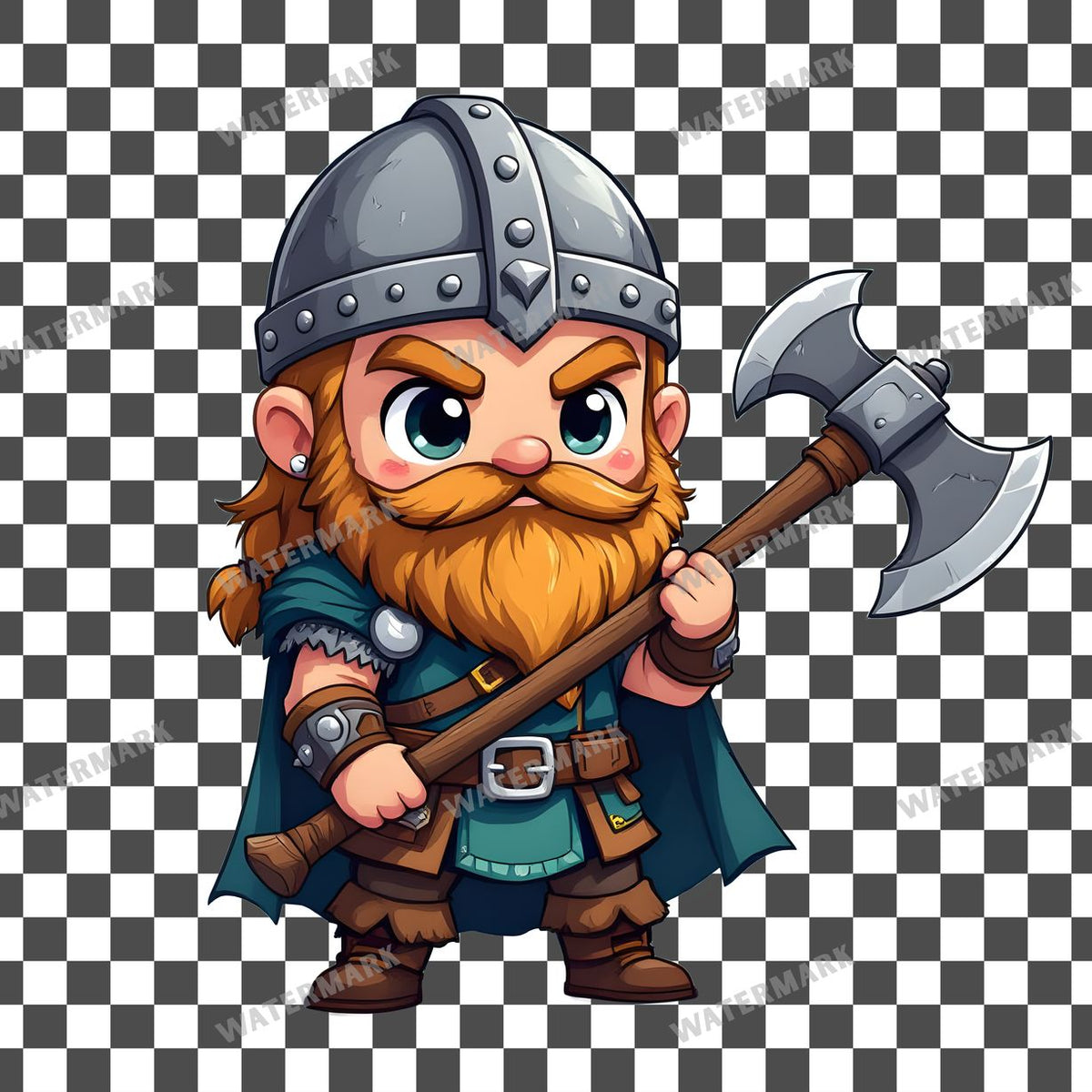 Chibi Viking clipart PNG on a transparent background, design 2