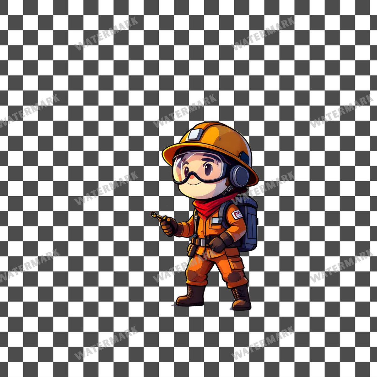 Chibi Volcanologist Observing Eruption clipart PNG on a transparent background, design 2