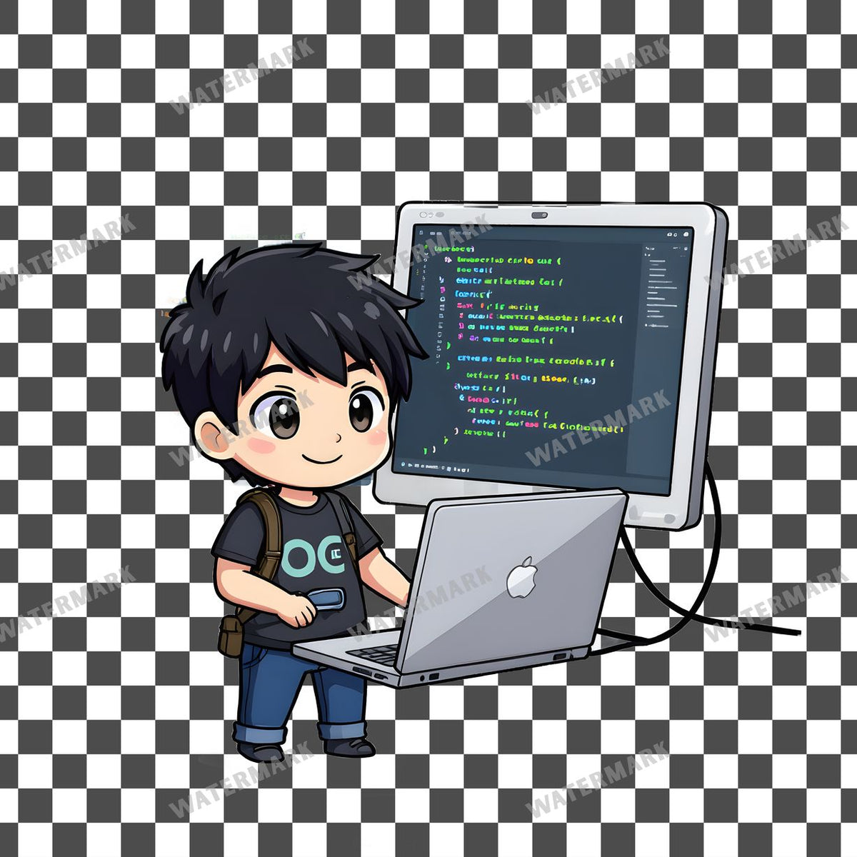 Chibi Web Developer clipart PNG on a transparent background, design 2