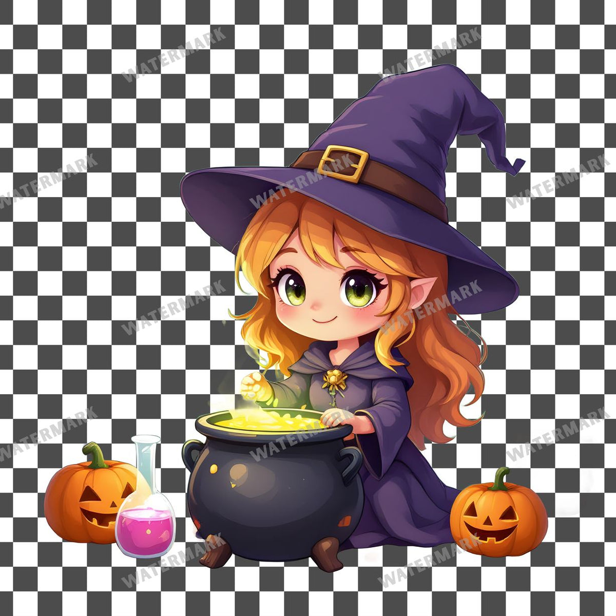 Chibi Witch Brewing Clipart Pngs