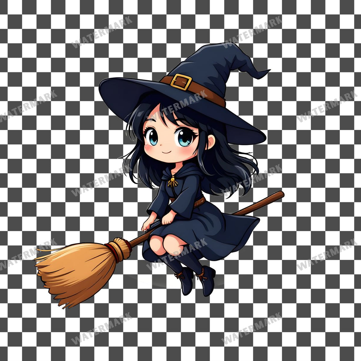 Chibi Witch Flying Clipart Pngs